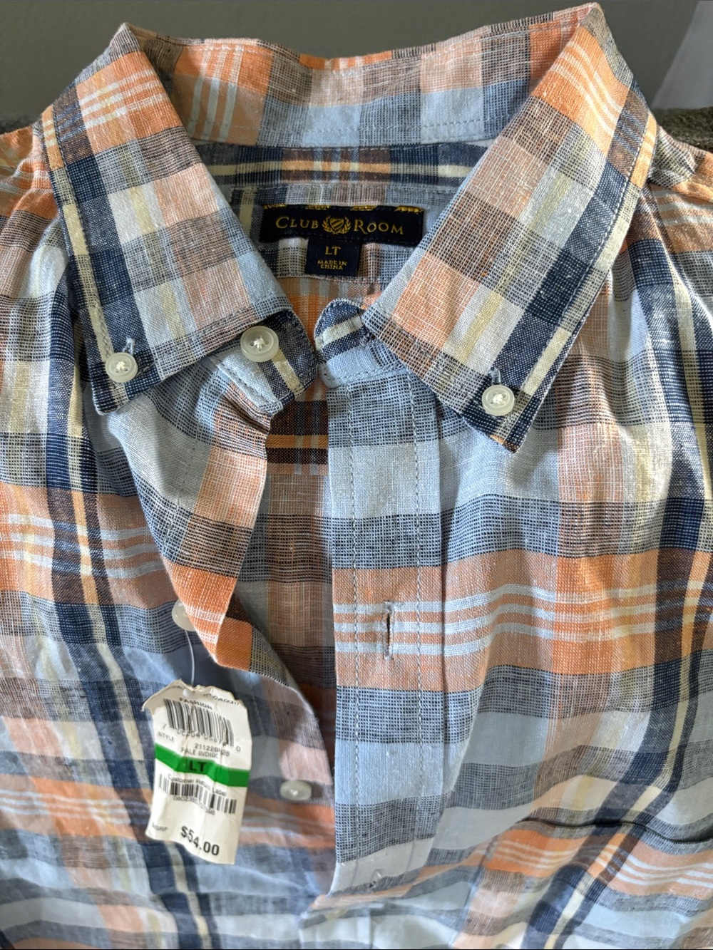 Club Room Blue and Orange Plaid Short-Sleeve Button-Down Shirt